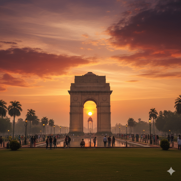 India Gate Sun Set Top places to roam in Delhi for travel and leisure